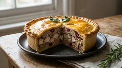 Ylellinen joulupiirakka - koko juhla-ateria kultaisessa kuoressa.